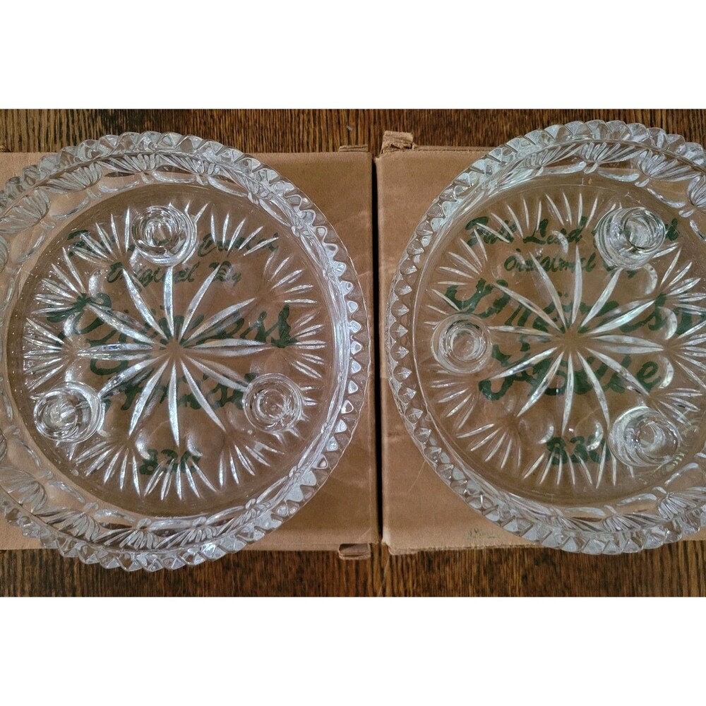 Lot of 2 Vintage Princess House #830 Full Lead Crystal Candle Bowl Holiday CHIPS